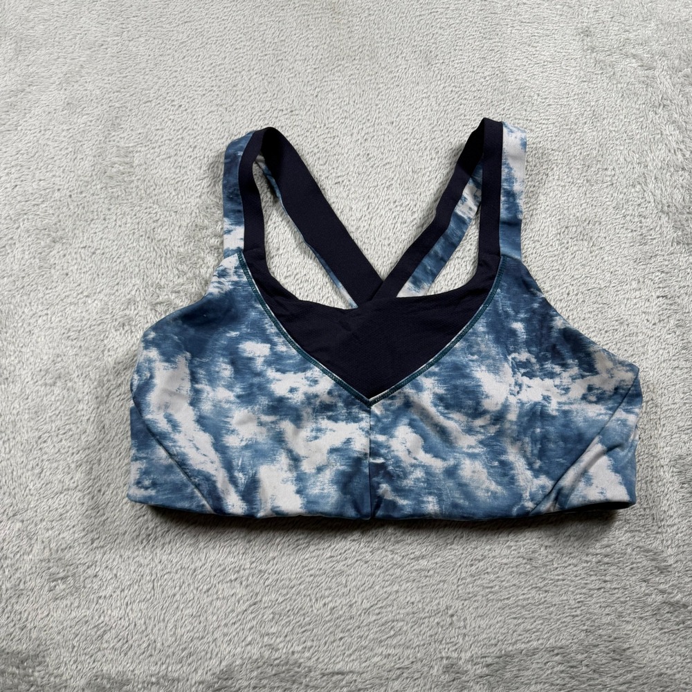 Lululemon On Your Way Bra Women Size 10 Blue White Tie Dye Strappy All It Takes